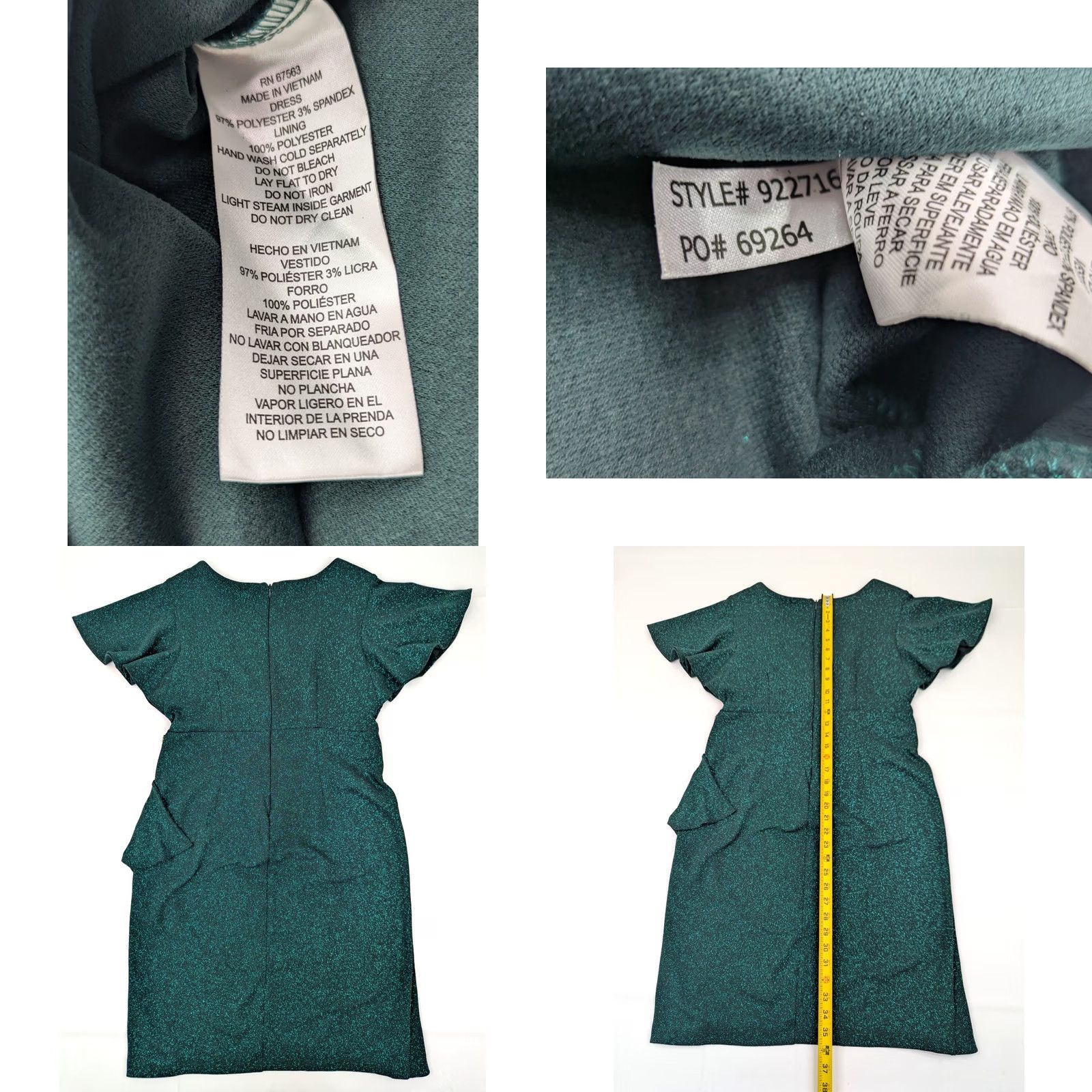 Vintage SLNY Green Glitter Metallic Sheath Dress Women 12P Surplice VNeck Flutter Sleeve Short Sleeve Giftless Size XL / US 12-14 / IT 48-50 - 9 Thumbnail