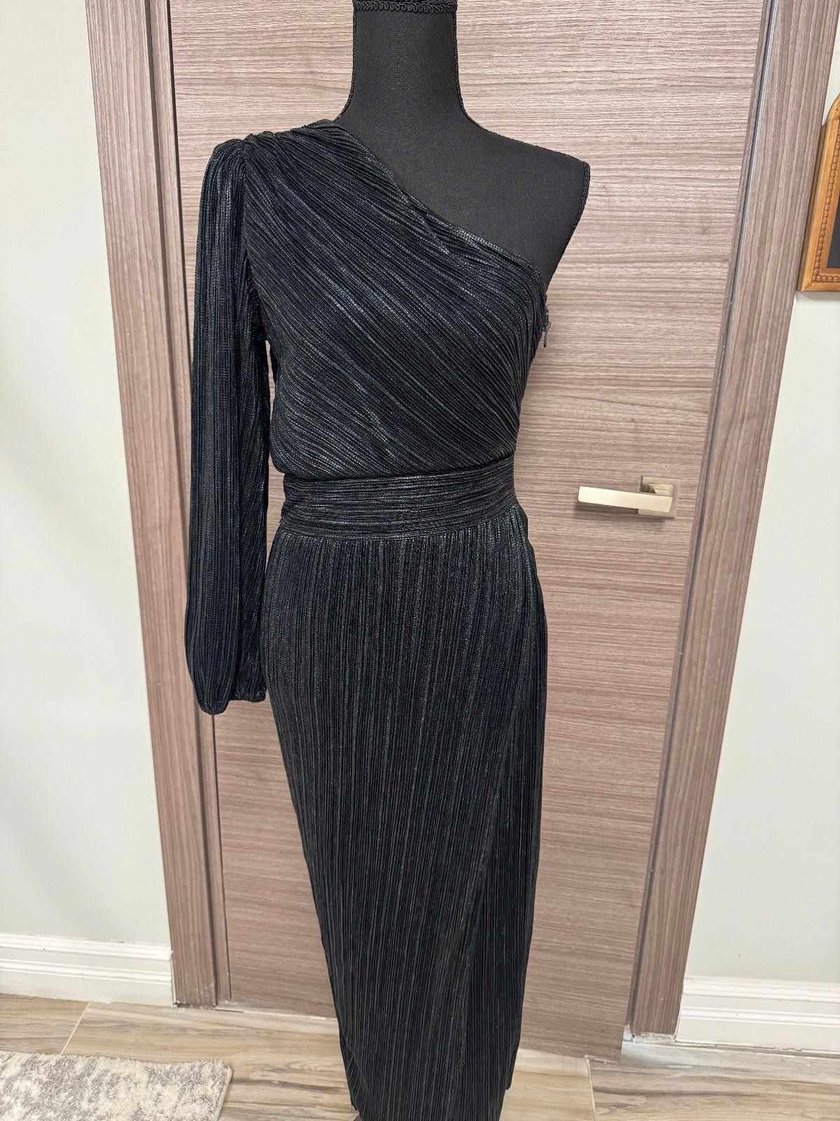 Other Saylor Black One Shoulder Pleated Midi Dress Size S Black Size S / US 4 / IT 40 - 1 Thumbnail