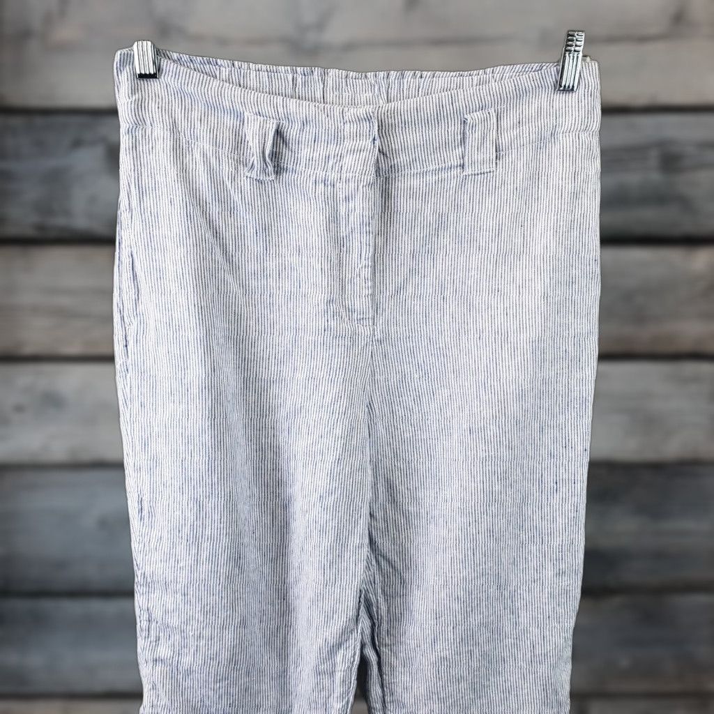 Vintage Chicos Womens Cropped Linen Pants Sz 6 Blue White Stripe High Rise Pants Size 28" / US 6 / IT 42 - 1 Thumbnail