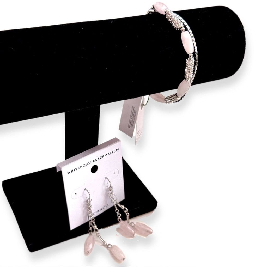 White House Black Market WHBM Rose Quartz Delicate Silver Jewelry Set NWT Size ONE SIZE - 5 Thumbnail