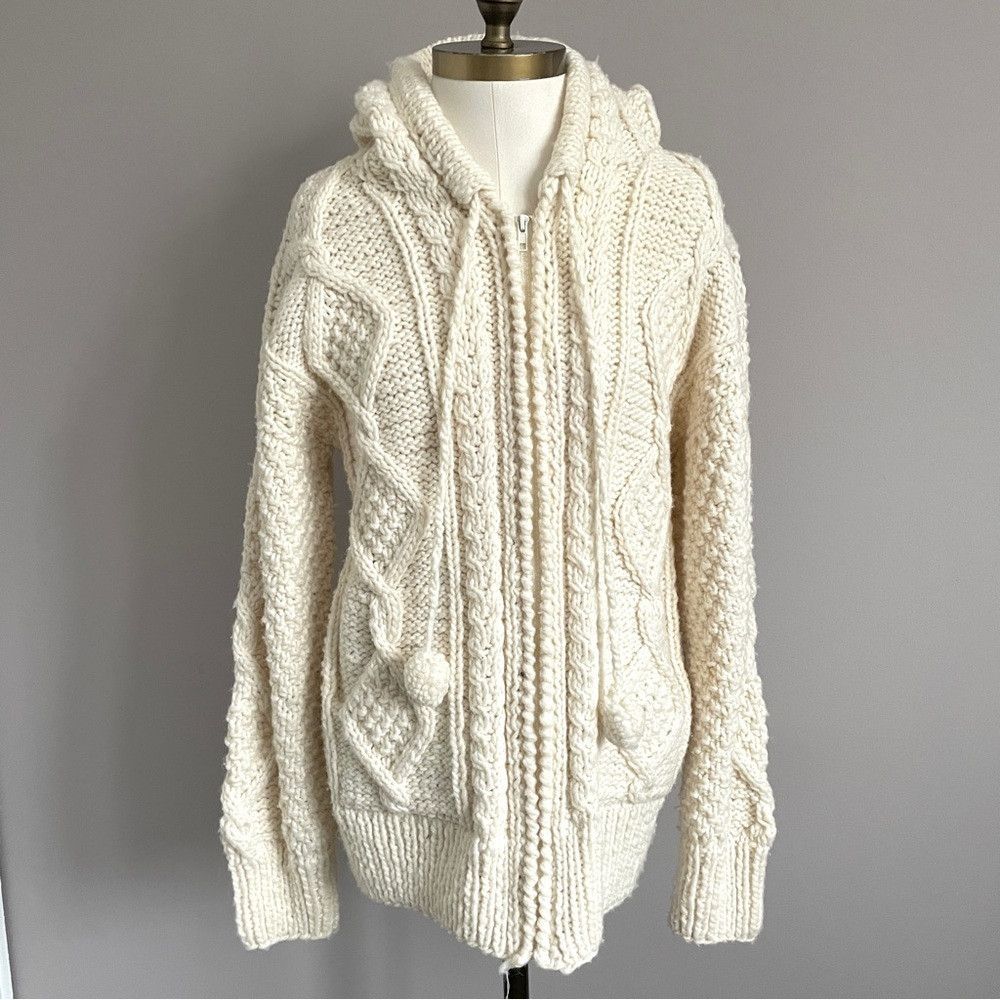 Vintage Handmade Peruvian Cable Knit Hooded Wool Full-Zip Cardigan Size M / US 6-8 / IT 42-44 - 2 Thumbnail