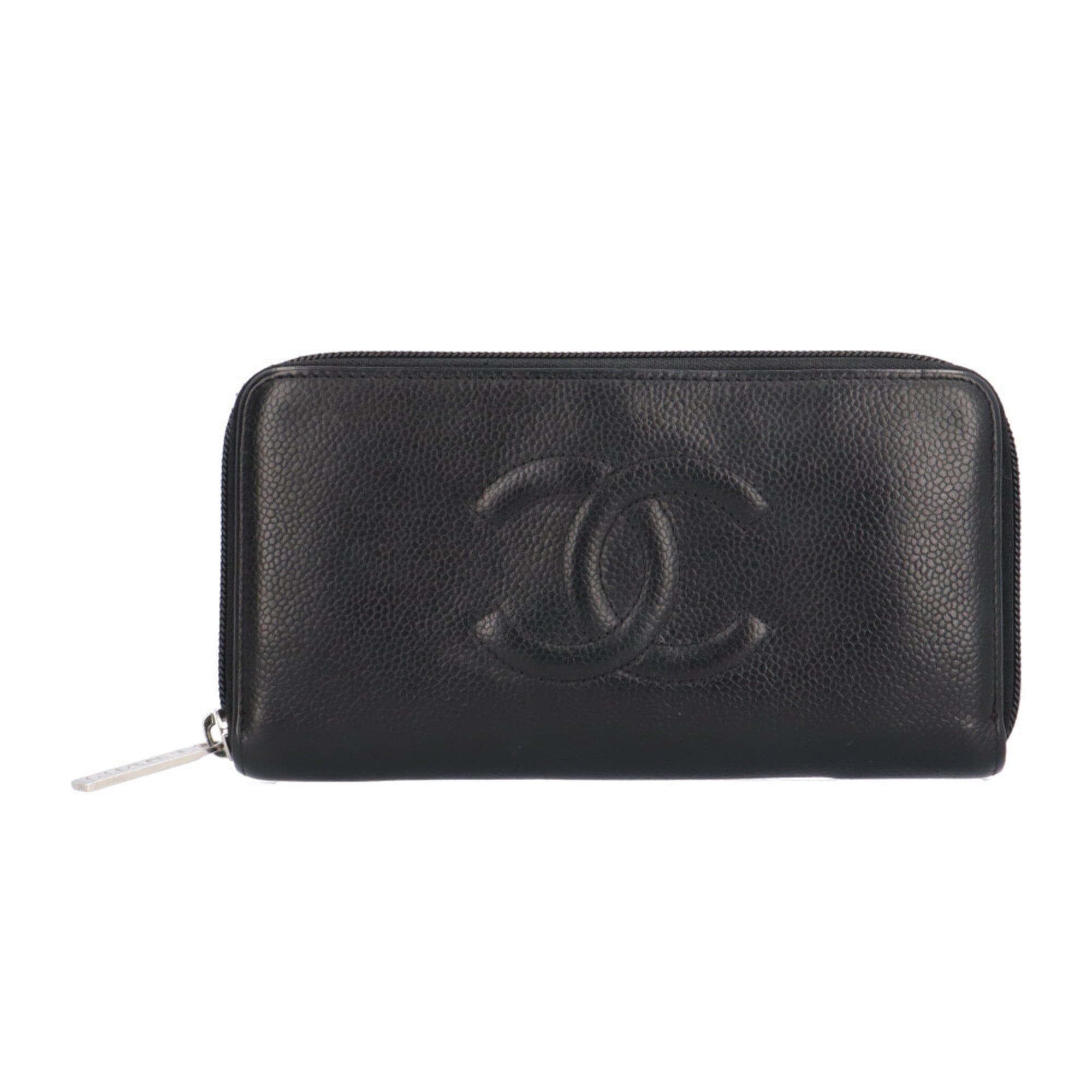 Pre-owned Chanel Coco Mark long wallet in caviar leather A50071 for women.