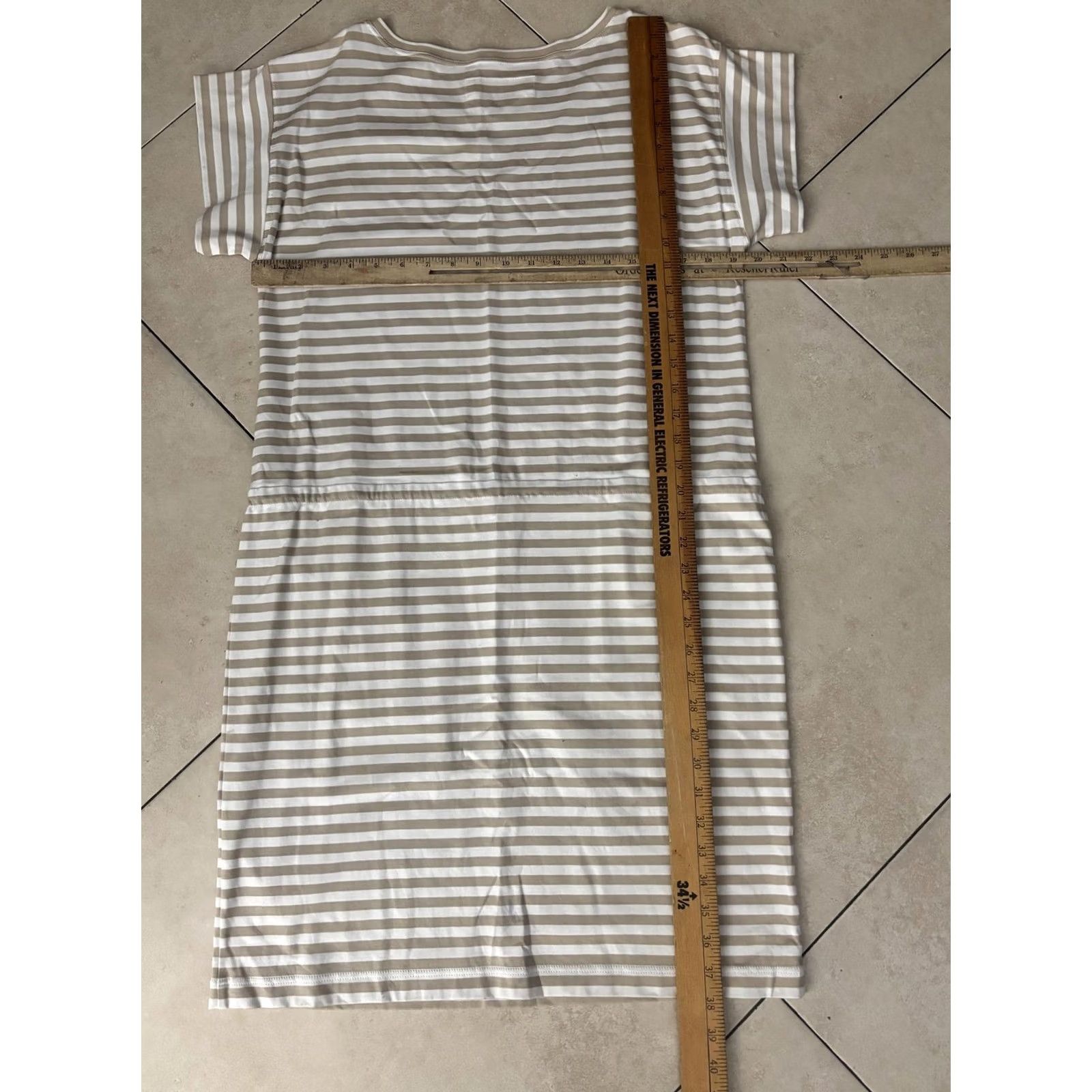 Vintage Lafayette 148 Womens Medium Beige White Stripe Shirt Dress Size M / US 6-8 / IT 42-44 - 5 Thumbnail