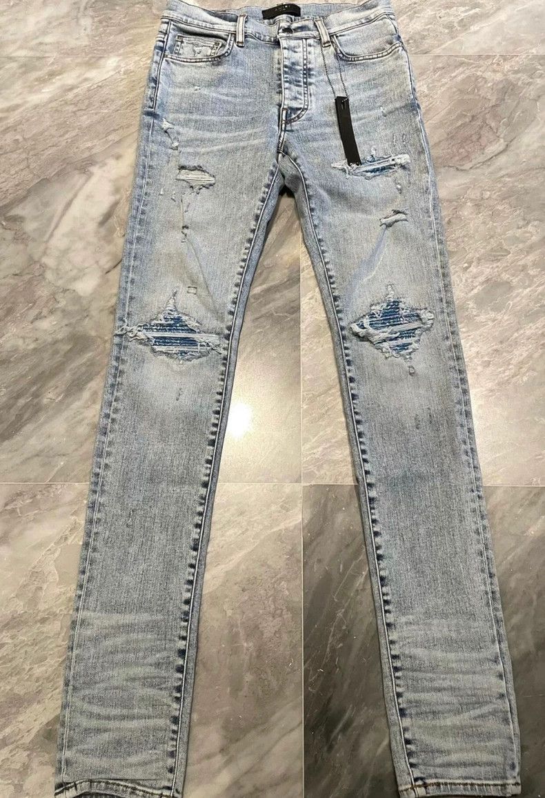 Amiri Amiri cashew flower art spliced blue denim pants Size US 30 / EU 46 - 1 Thumbnail