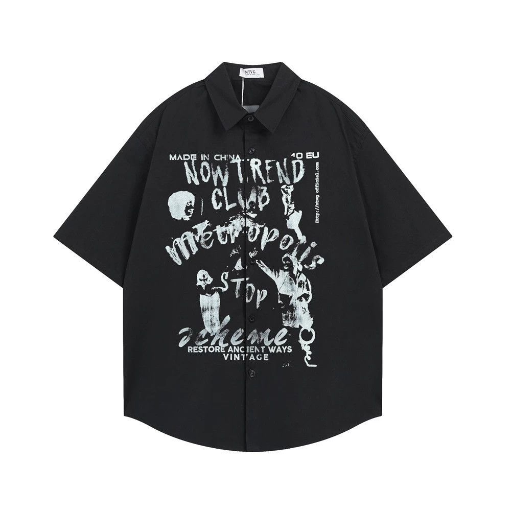 Vintage Men's punk trend high street graffiti print casual shirt Size US M / EU 48-50 / 2 - 1 Thumbnail