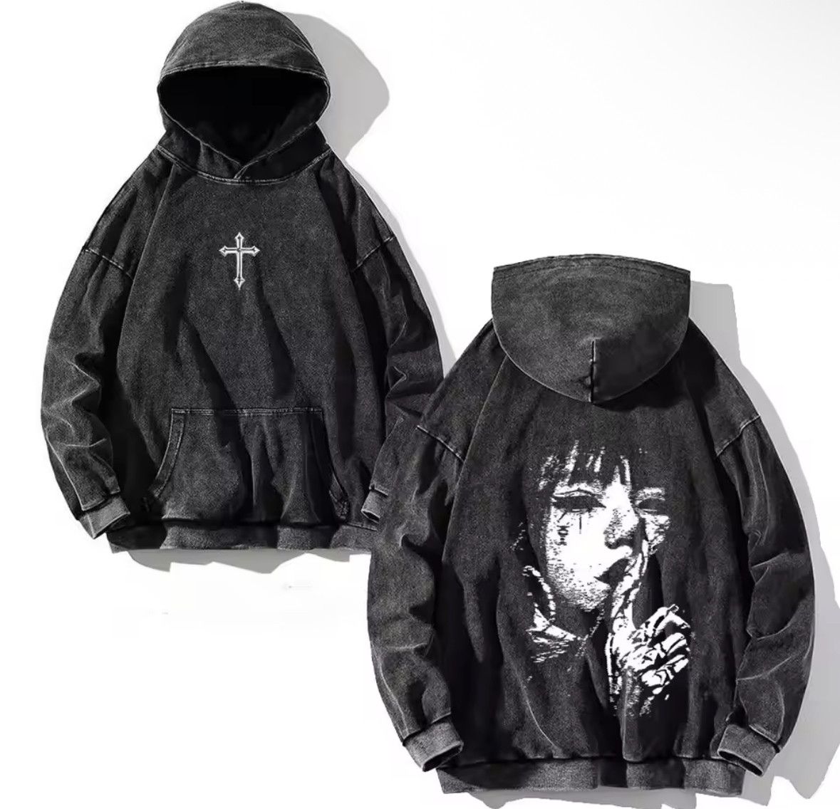 Japanese Brand Vintage Gothic Y2K Japanese Silent Girl Print Washed Hoodies Size US S / EU 44-46 / 1 - 1 Thumbnail