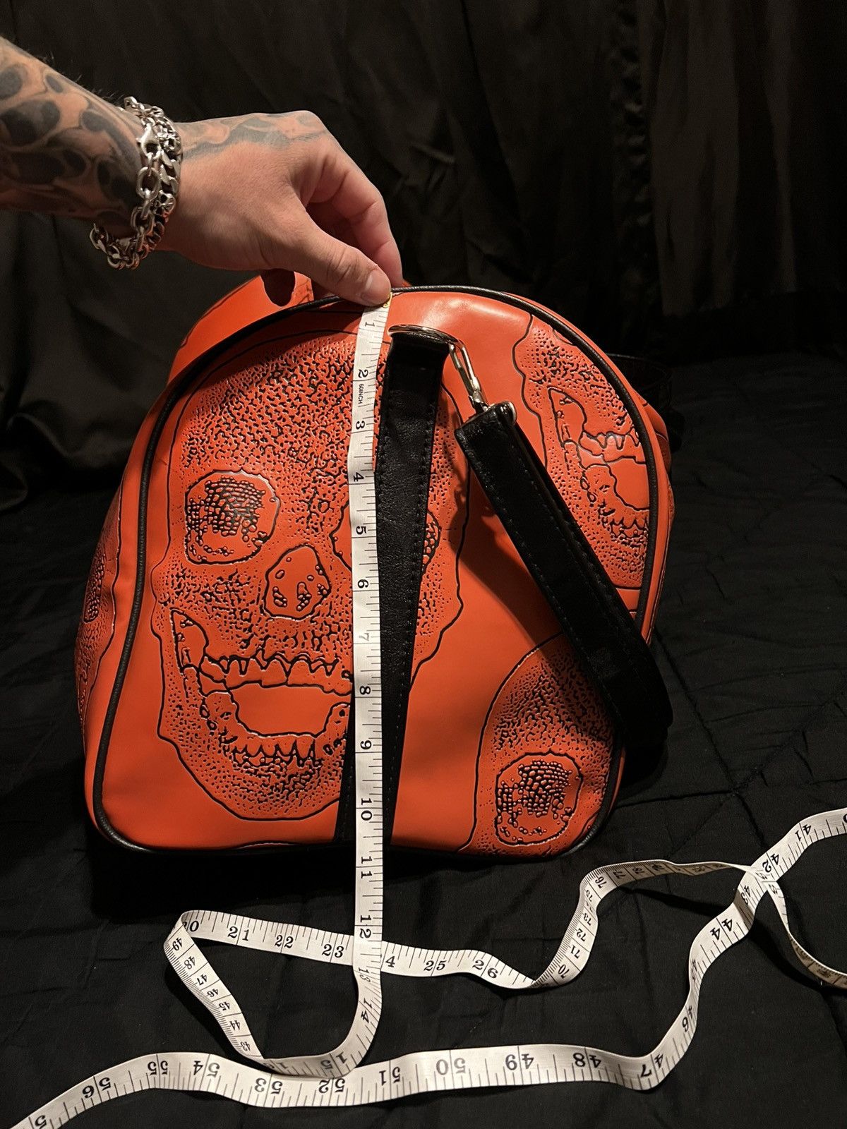 Other Orange/Black Skull Leather Duffel Bag Size ONE SIZE - 7 Thumbnail