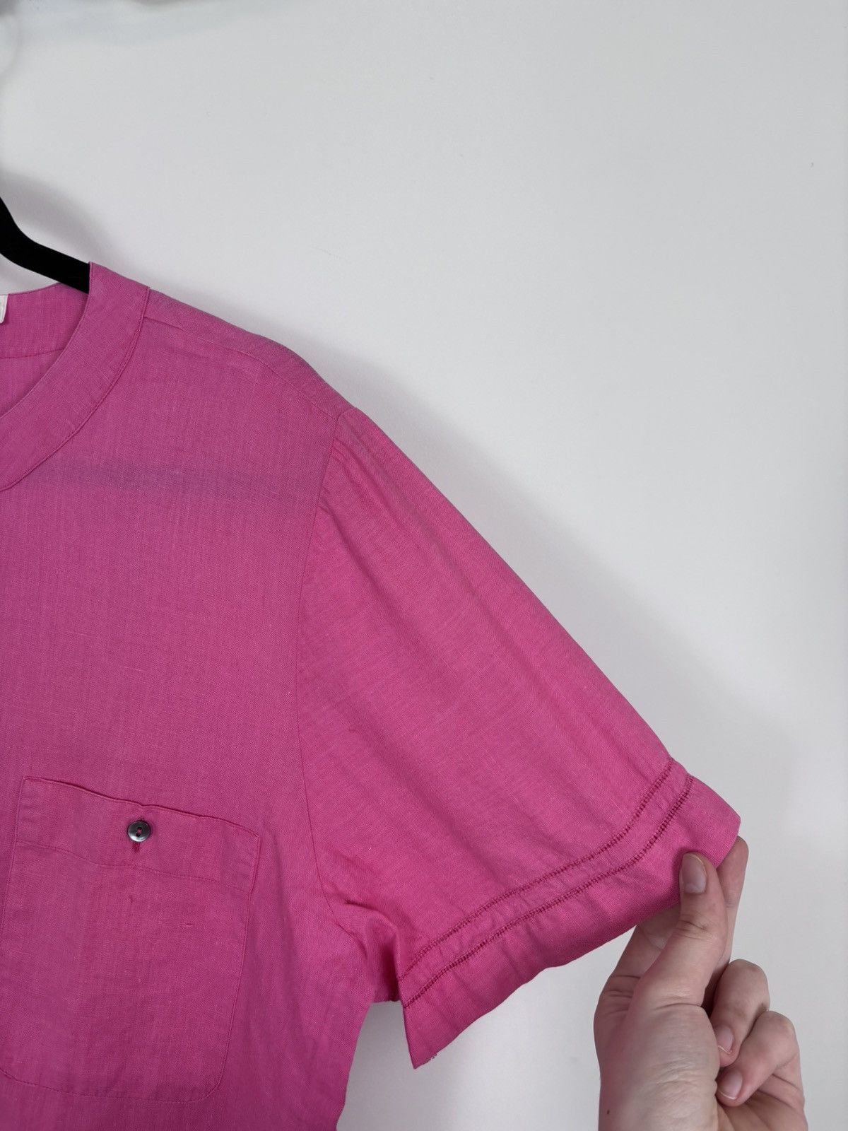 Davide Cenci Davide Cenci Vintage Women’s Pink Linen Short Sleeve Shirt Size L / US 10 / IT 46 - 9 Thumbnail