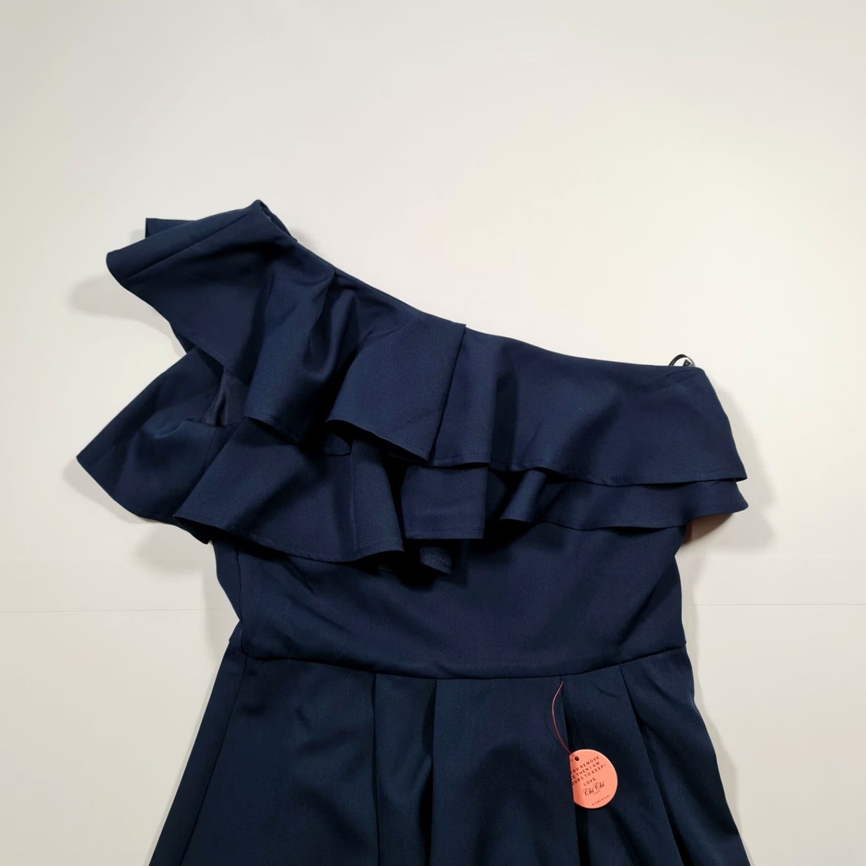 Vintage CHI CHI LONDON Womens Dress Navy Blue 10 One Shoulder Sleeveless A-Line Knee Length Dress Size L / US 10 / IT 46 - 2 Thumbnail