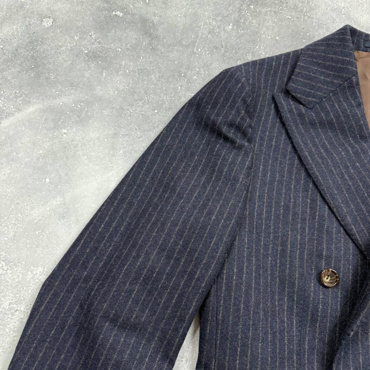 Suitsupply Suitsupply Double-Breasted Striped Wool Blazer Blue/ Brown Size 36R - 8 Thumbnail