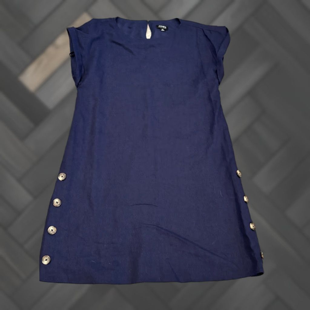 Jones New York Jones New York Sheath Dress Womens PS Petite Small Navy Blue Linen Blend S/S Size S / US 4 / IT 40 - 1 Thumbnail