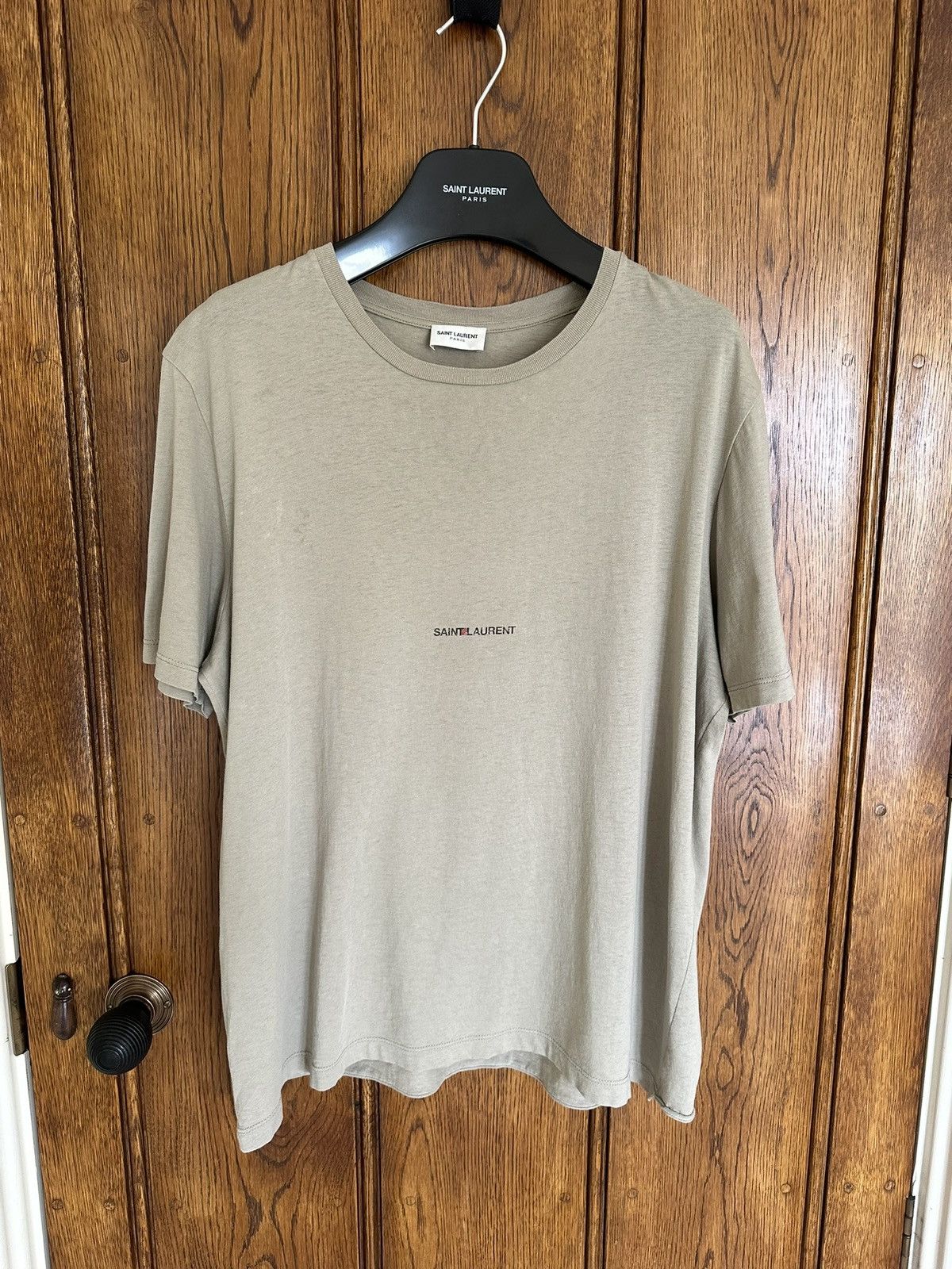 Saint Laurent Paris $550 Saint Laurent Rive Gauche logo t shirt olive khaki M Size US M / EU 48-50 / 2 - 1 Thumbnail
