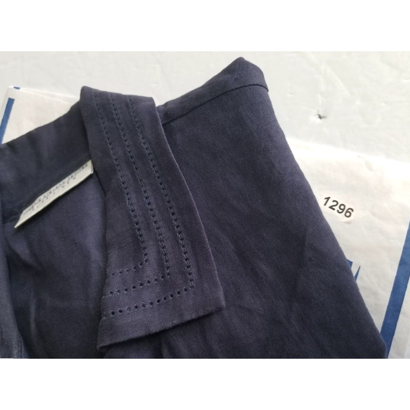 Vintage Valerie Stevens Blouse Shirt Women 8P Blue Linen Short Sleeve Button-Down Collar Tunic Casual Fall Spring Summer Regular Fit Size M / US 6-8 / IT 42-44 - 8 Thumbnail