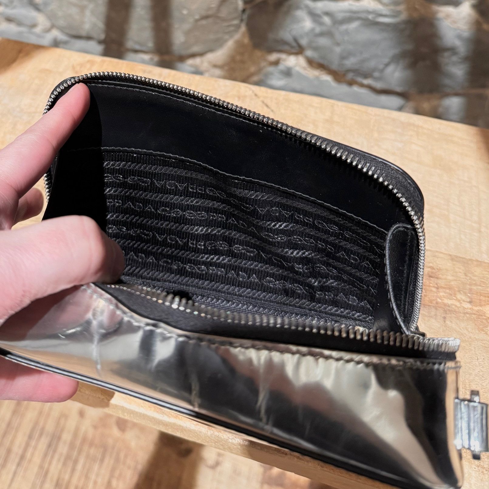 Prada Prada Metallic Silver Chrome Spazzolato Brique Crossbody Bag Size ONE SIZE - 14 Thumbnail