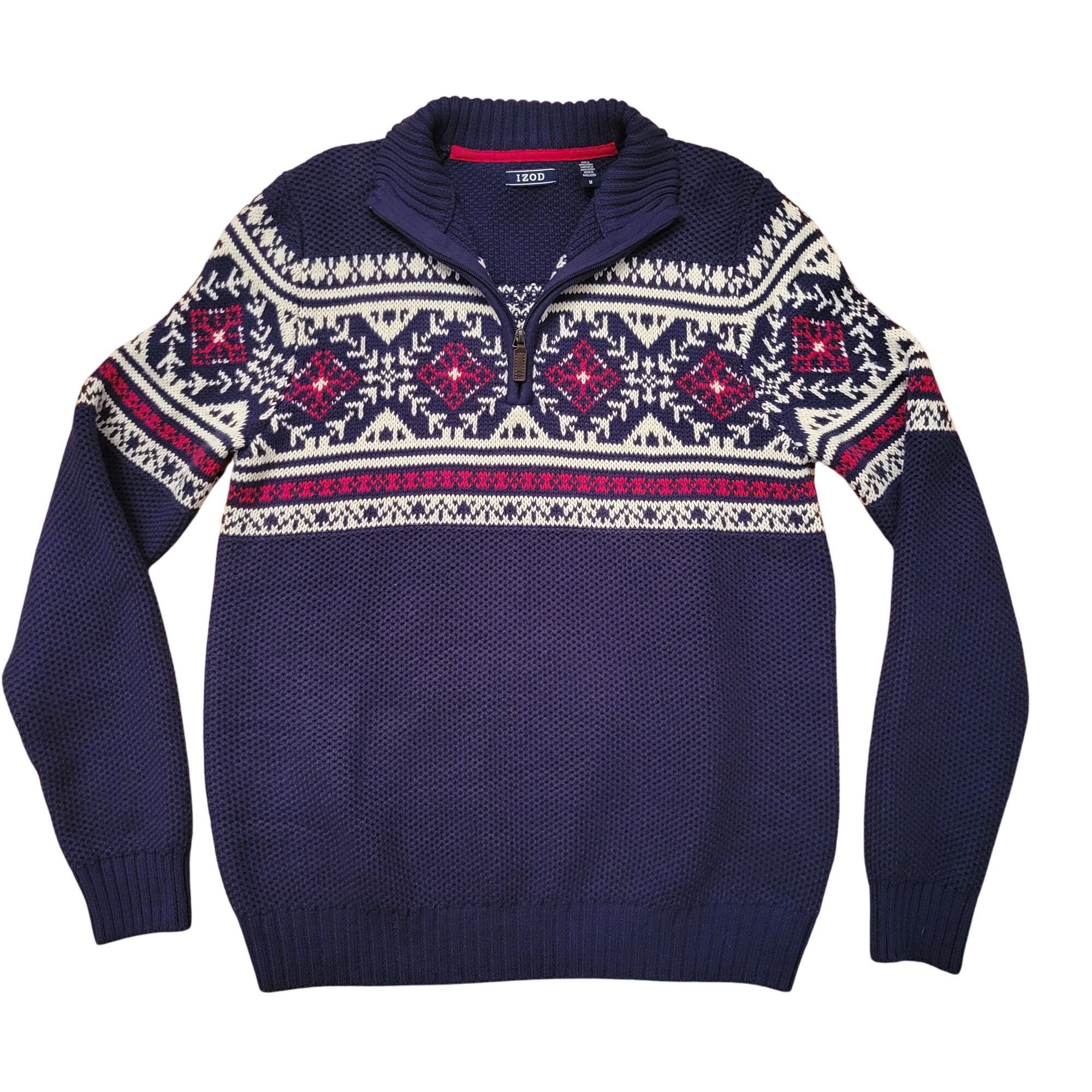 Izod Izod Fair Isle Quarter Zip Sweater M Classic Fit Blue Red Ho Size US M / EU 48-50 / 2 - 2 Thumbnail