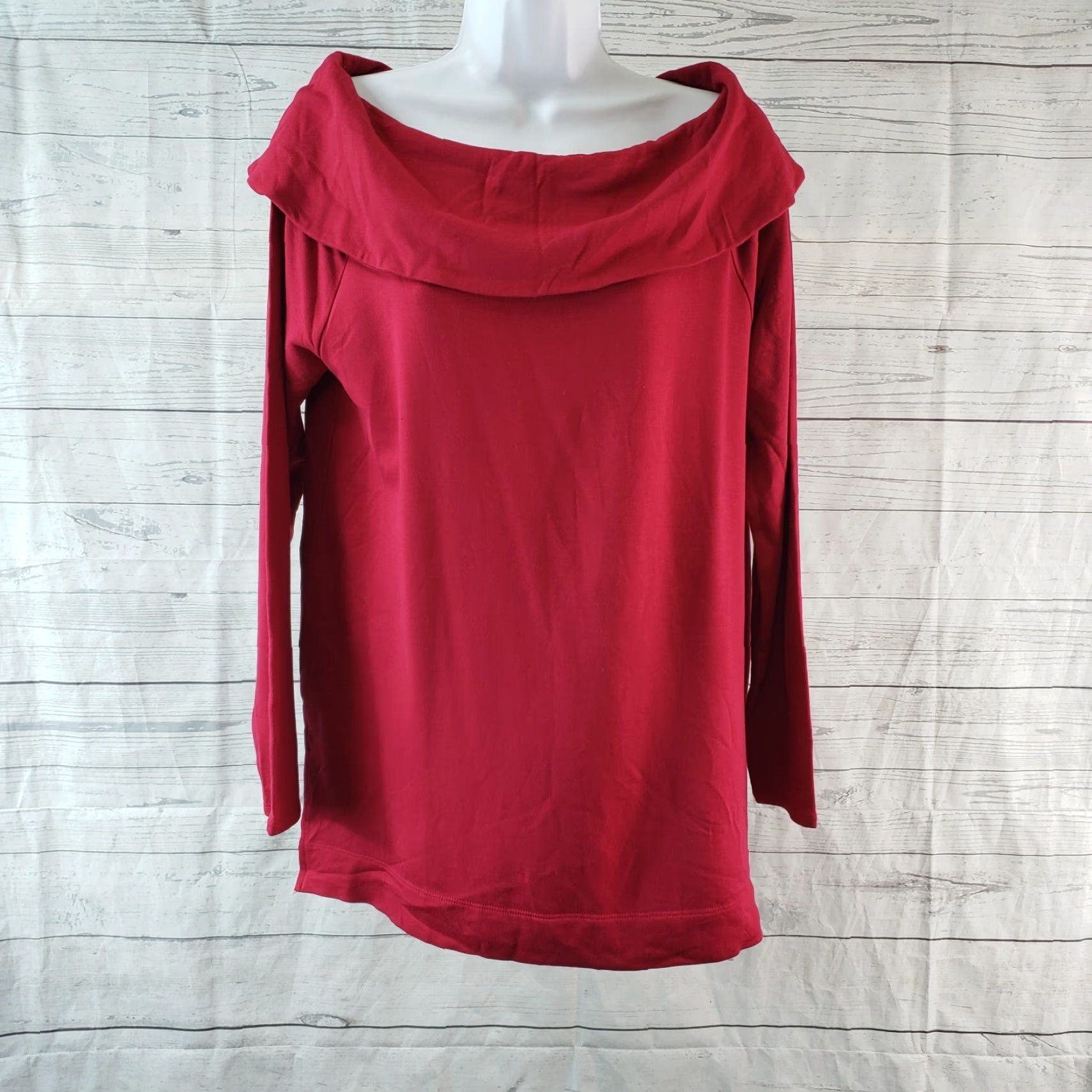 Vintage Chico's Zenergy Womens Blouse Shirt Long Sleeve Red Medium Draped Collar Rayon Blend Size M / US 6-8 / IT 42-44 - 2 Thumbnail