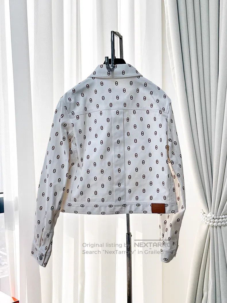 Hermes Hermes Beige Pig Nose Printed Logo Denim Jacket Size S / US 4 / IT 40 - 3 Thumbnail