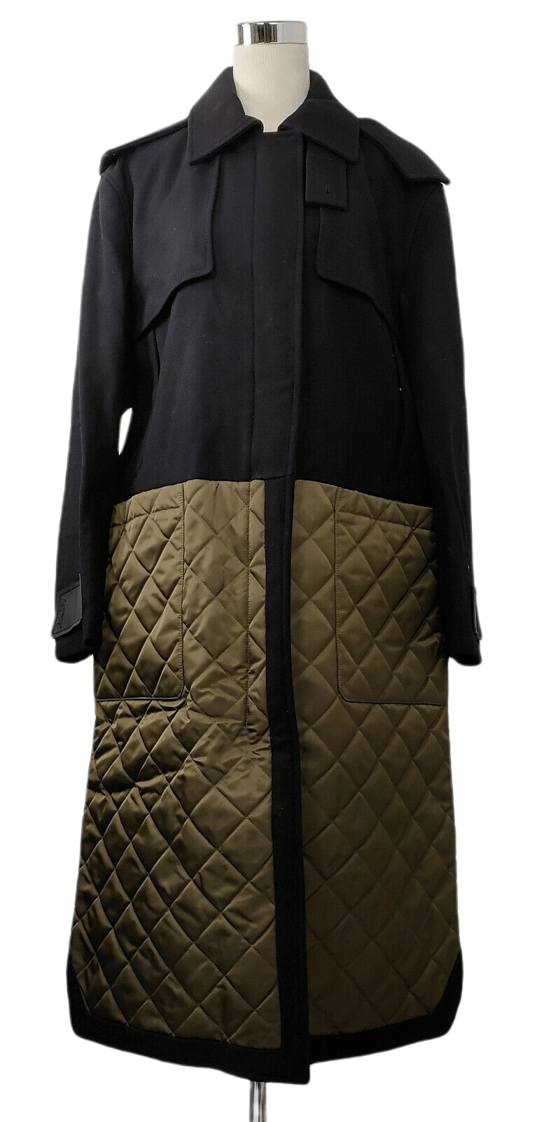 MCM Women's Black Wool/ Olive Green Quilted Nylon Long Coat Size ONE SIZE - 1 Thumbnail