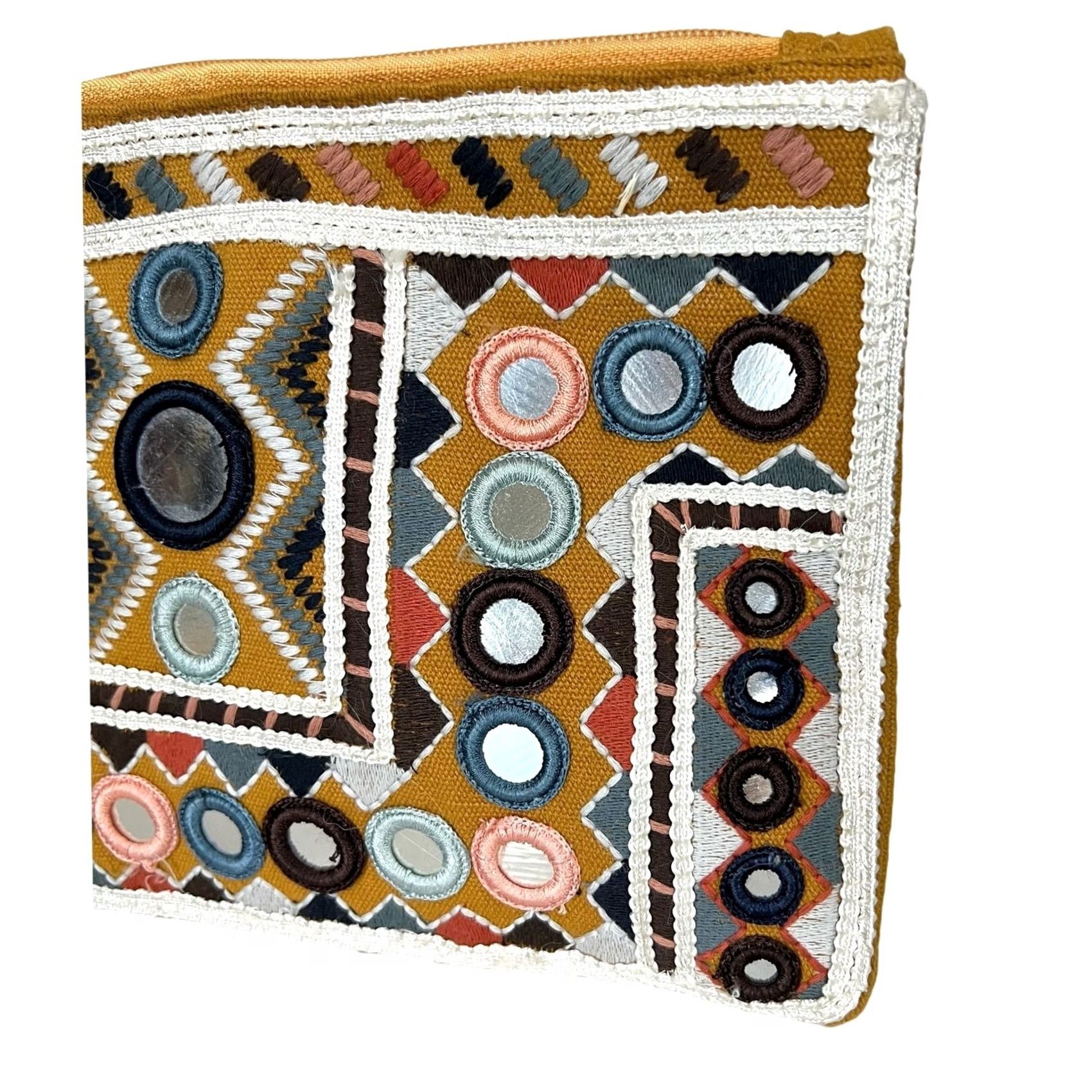 Vintage Lovestitch Zip Pouch Clutch Boho Mirrored Embroidered Tassel Mini Bag Size ONE SIZE - 3 Thumbnail