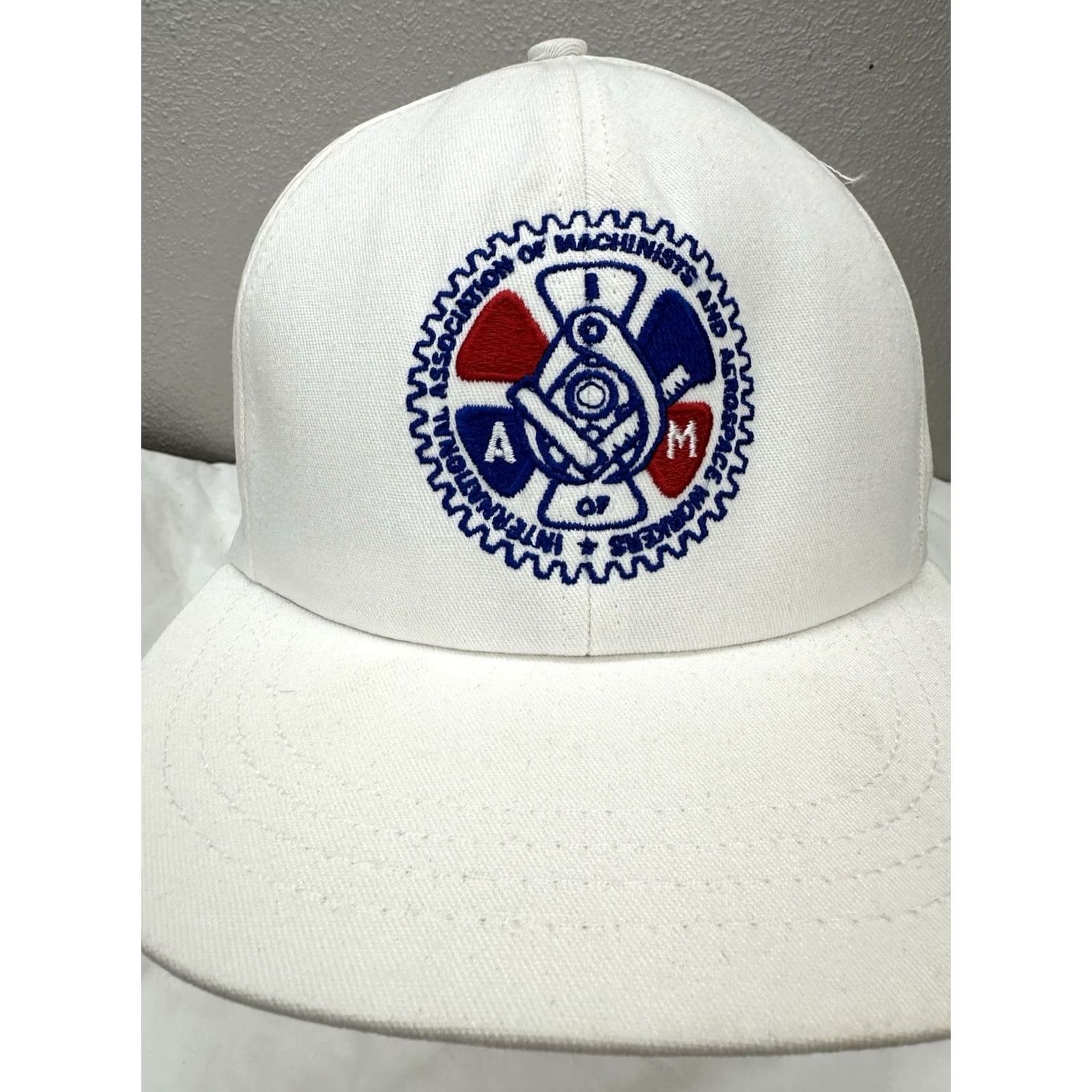 Vintage VINTAGE UnionWear Snapback Hat White International Mechanics and Aerospace Logo Mens Hats 90s USA Adjustable Front Logo Size ONE SIZE - 2 Thumbnail