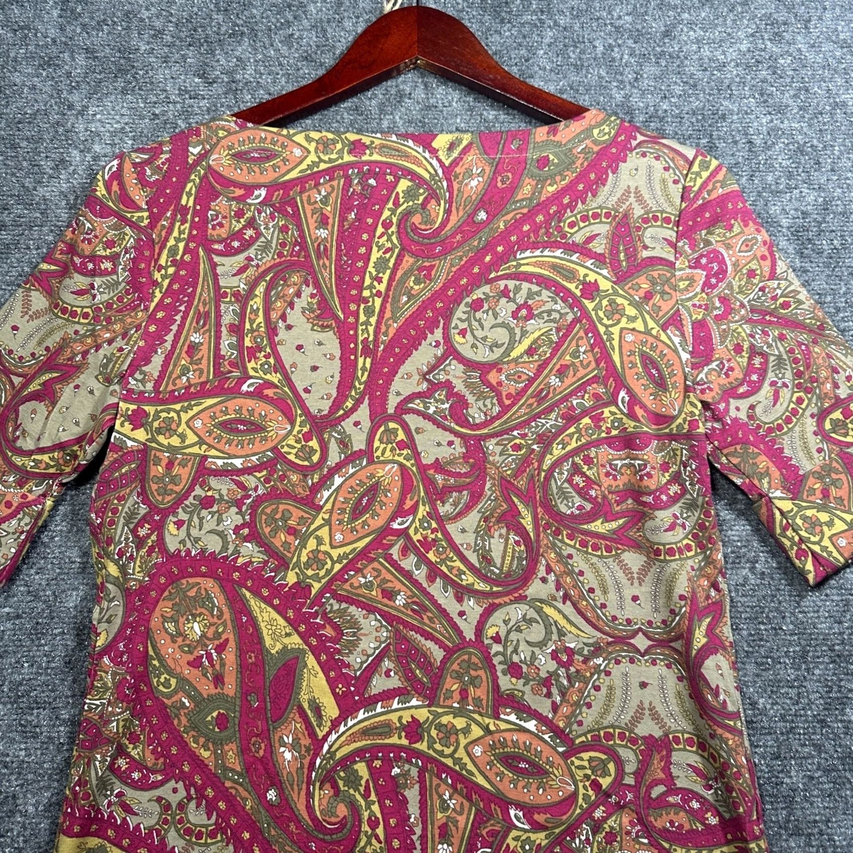 Ralph Lauren Ralph Lauren Black Label Knit Top Womens Medium Stretch Cotton 3/4 Cuffed Sleeve Boat Neck Multicolor Paisley Knit Pullover Shirt M Womens Size M / US 6-8 / IT 42-44 - 8 Thumbnail