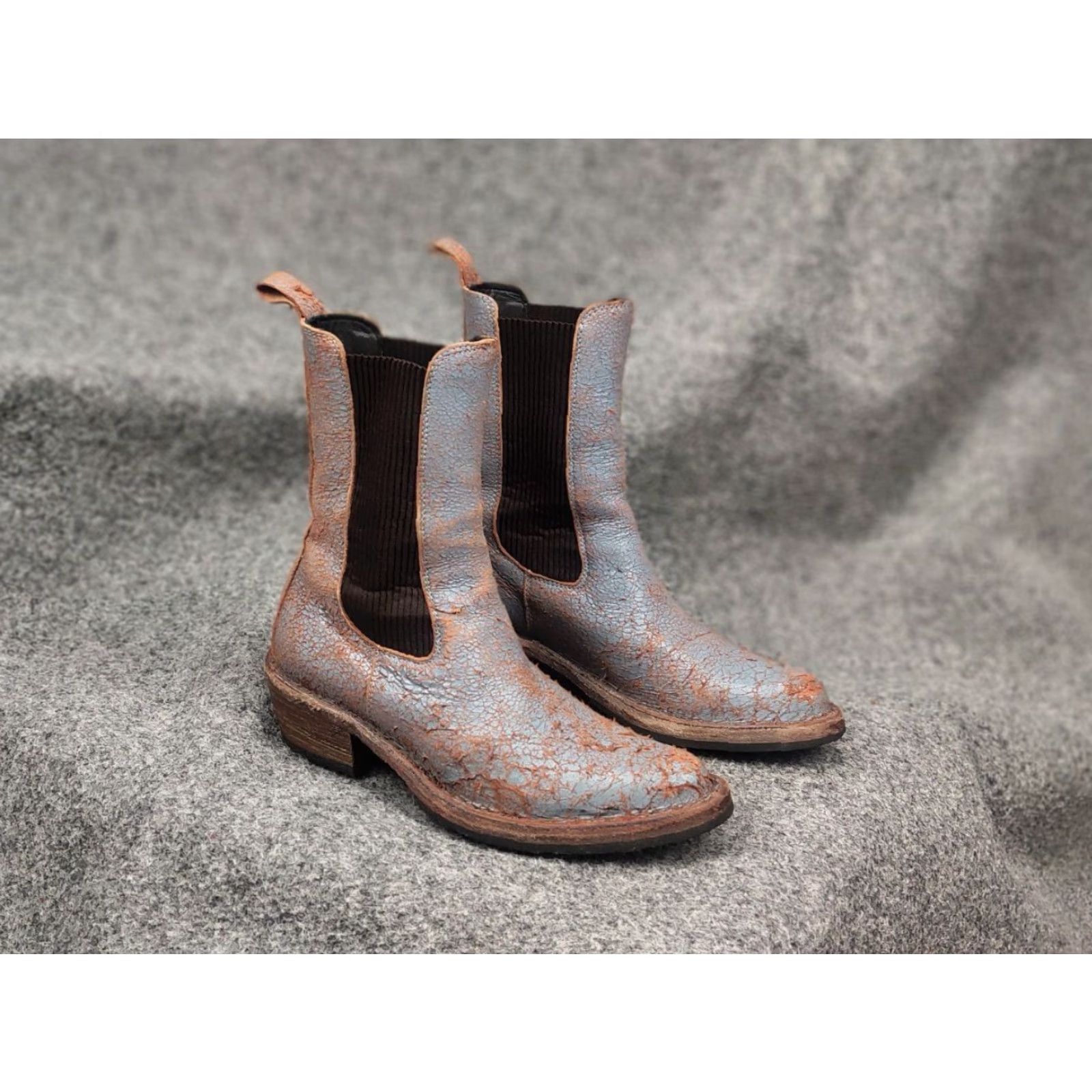 MoMA Moma Italy Design blue crackle aged western leather pull on boots Size US 5 / IT 35 - 2 Thumbnail