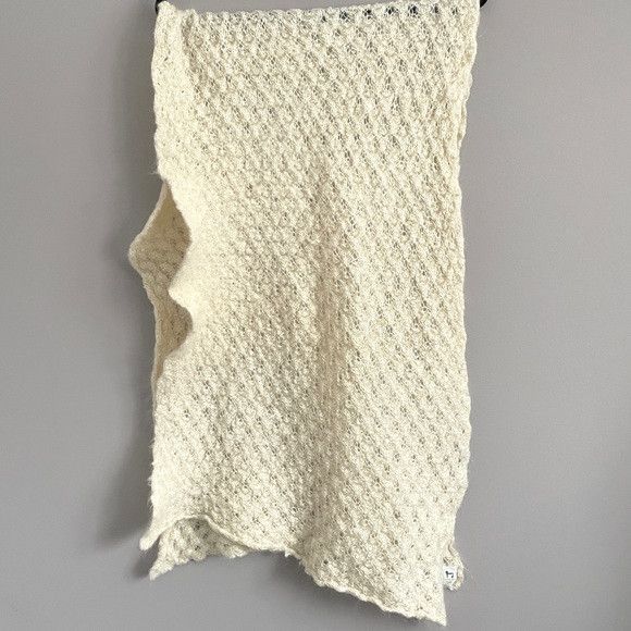 Vintage Ivory Hand Knit Blanket Scarf Shawl Stole Wrap - 72 x 20"⚜️ Size ONE SIZE - 6 Thumbnail