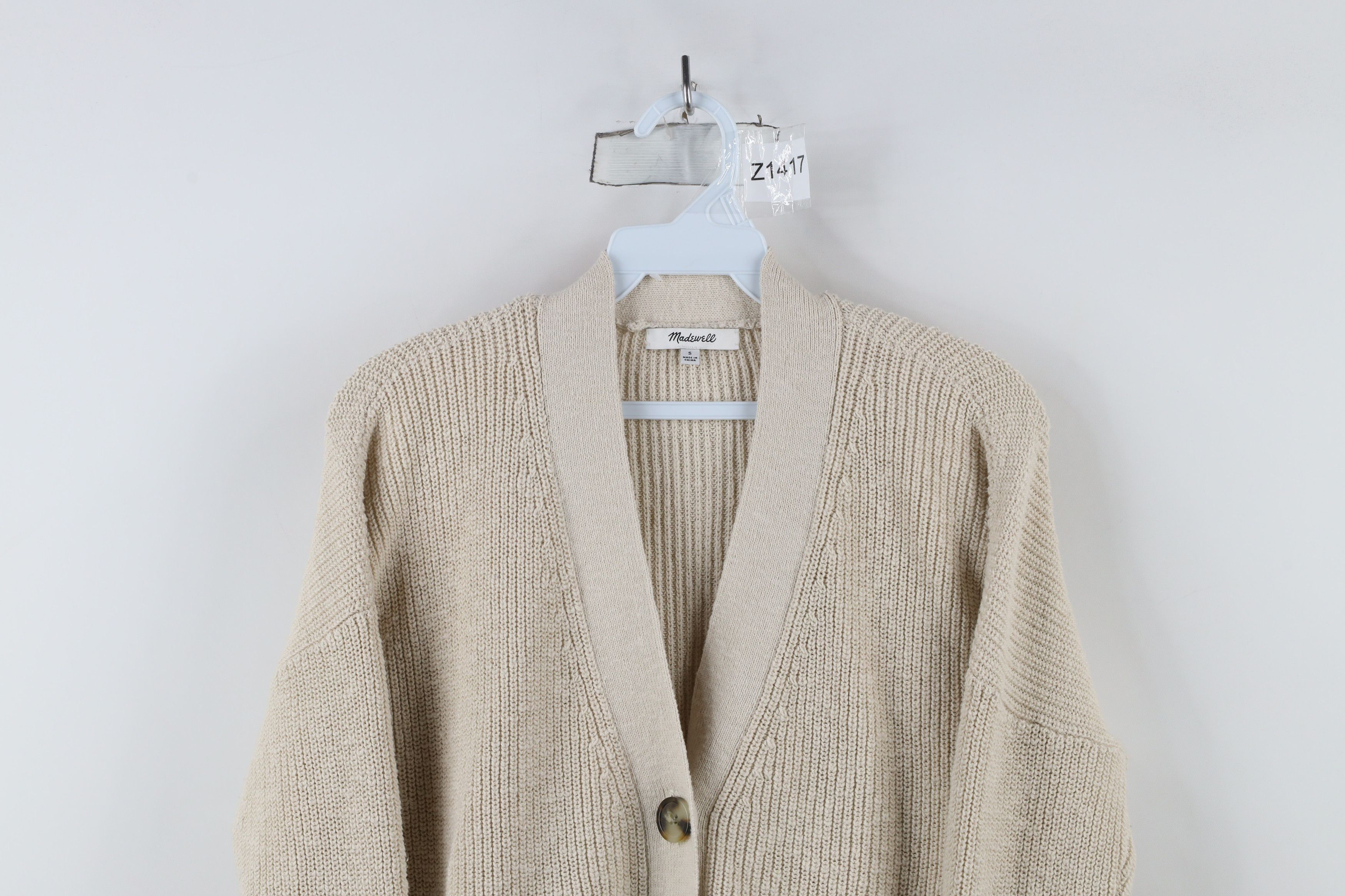 Madewell × Vintage Madewell Cotton Ribbed Knit Lovell Cardigan Sweater Beige Size M / US 6-8 / IT 42-44 - 2 Thumbnail
