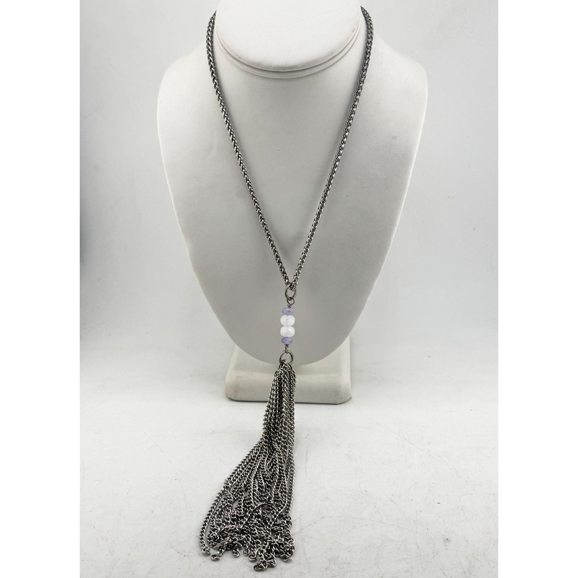 Vintage Vintage glass beaded silver tone chain tassel necklace Size ONE SIZE - 3 Thumbnail