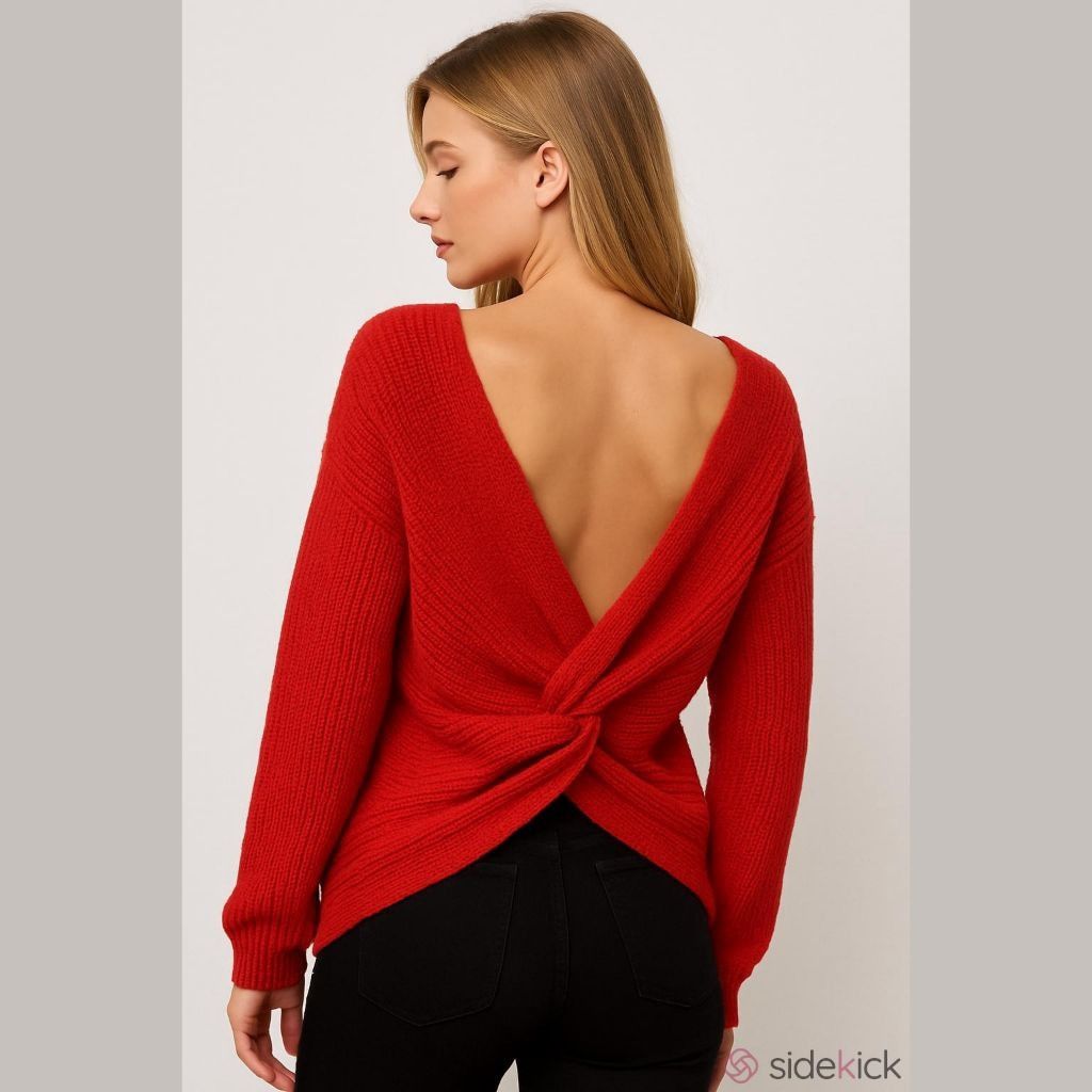 non LOVE TREE Red Twist Back Knit Sweater Size L Size L / US 10 / IT 46 - 1 Thumbnail