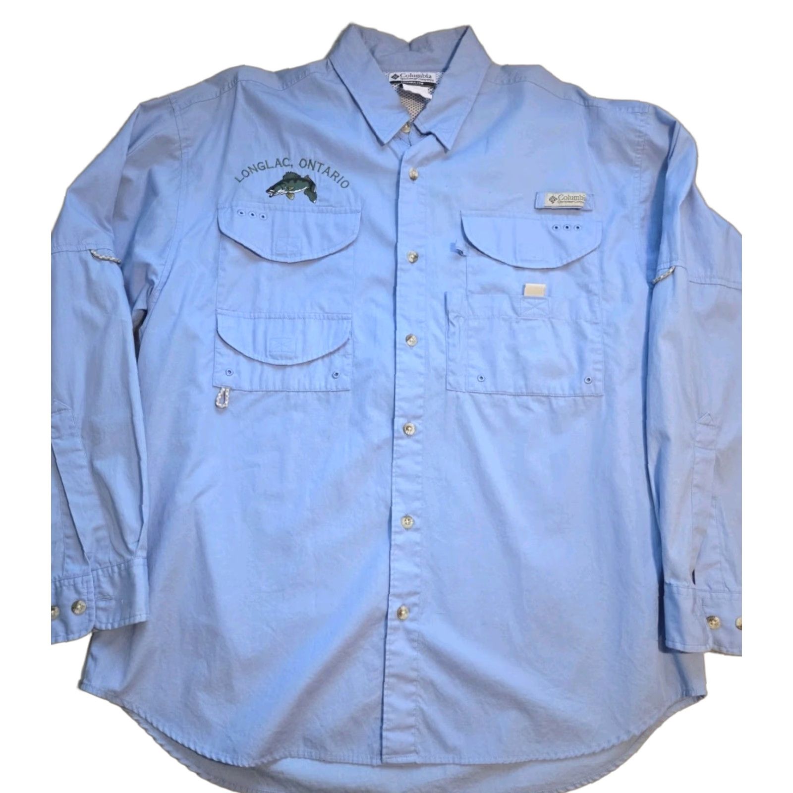 Vintage Columbia PFG Shirt Medium Blue Ventilated Button-Up Embroidered Outdoor UV Protection Pockets Men's Regular M (Long Sleeve) Size US M / EU 48-50 / 2 - 1 Thumbnail