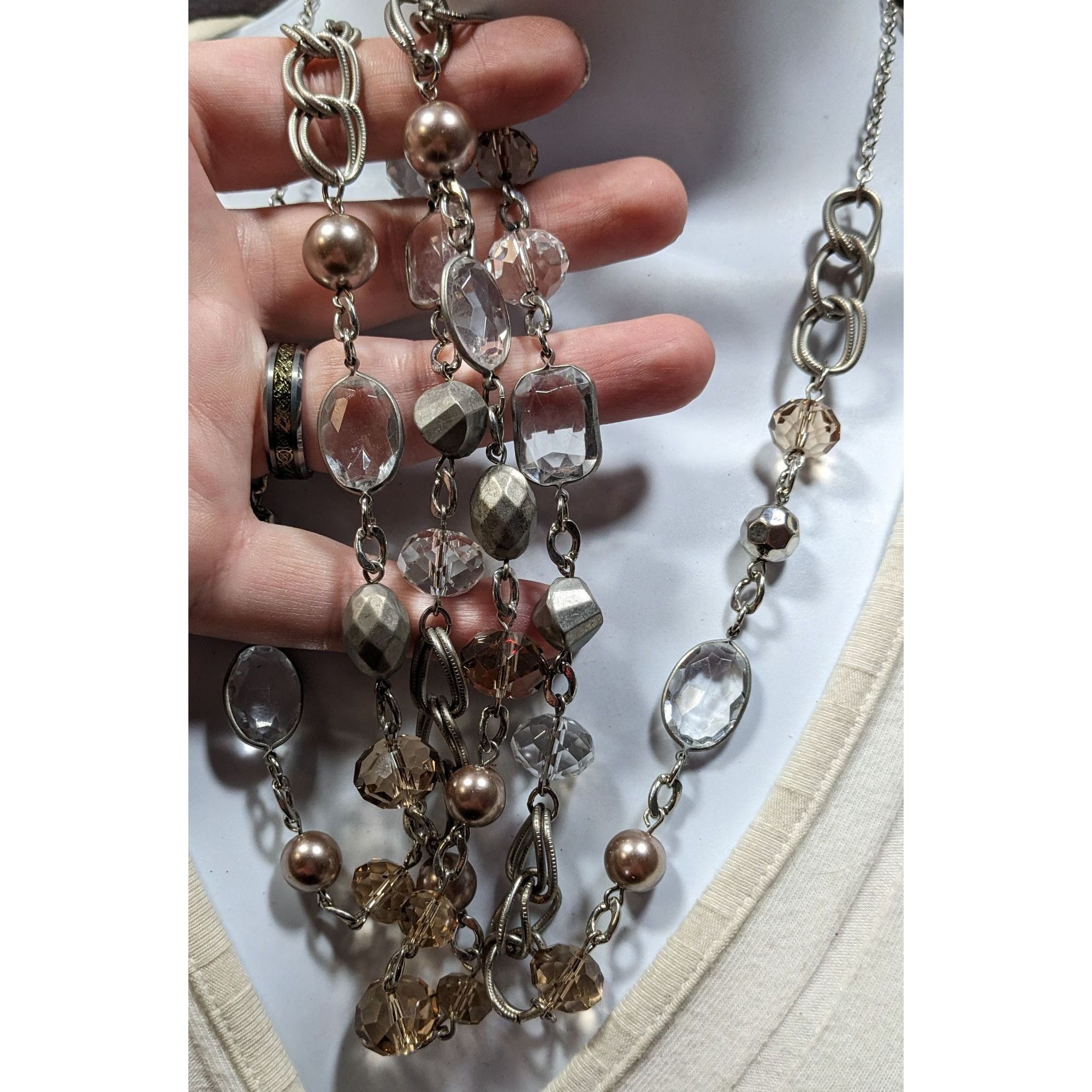 Loft Loft Crystal And Faux Pearl Opera Necklace Size ONE SIZE - 2 Thumbnail