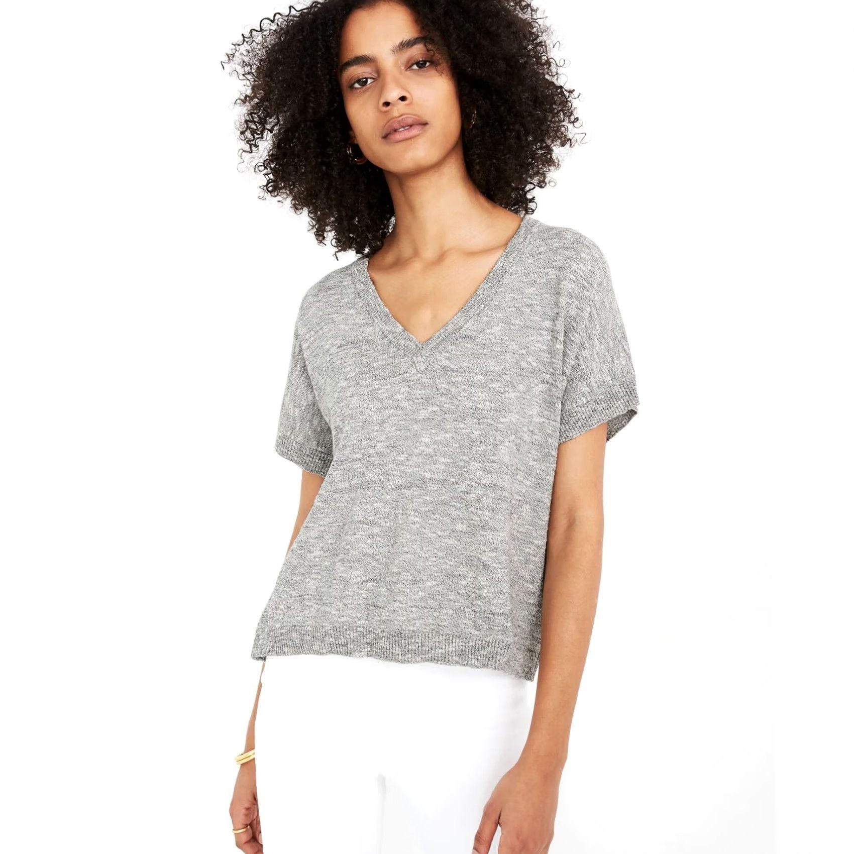 Madewell Madewell Sweater Tee Short Sleeve Top Heathered Gray Cotton Blend Paulson Sz M Womens V-Neck Pullover Shirt Size M / US 6-8 / IT 42-44 - 2 Thumbnail