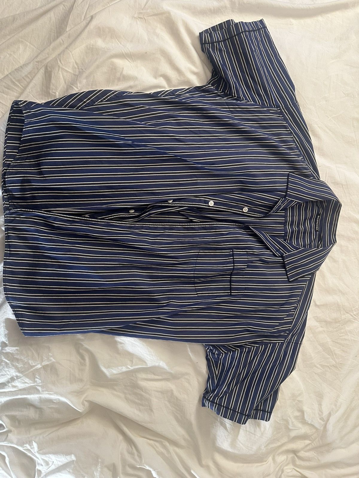 Balenciaga Blue Striped Button-Up Shirt (Size 39 / S-M)