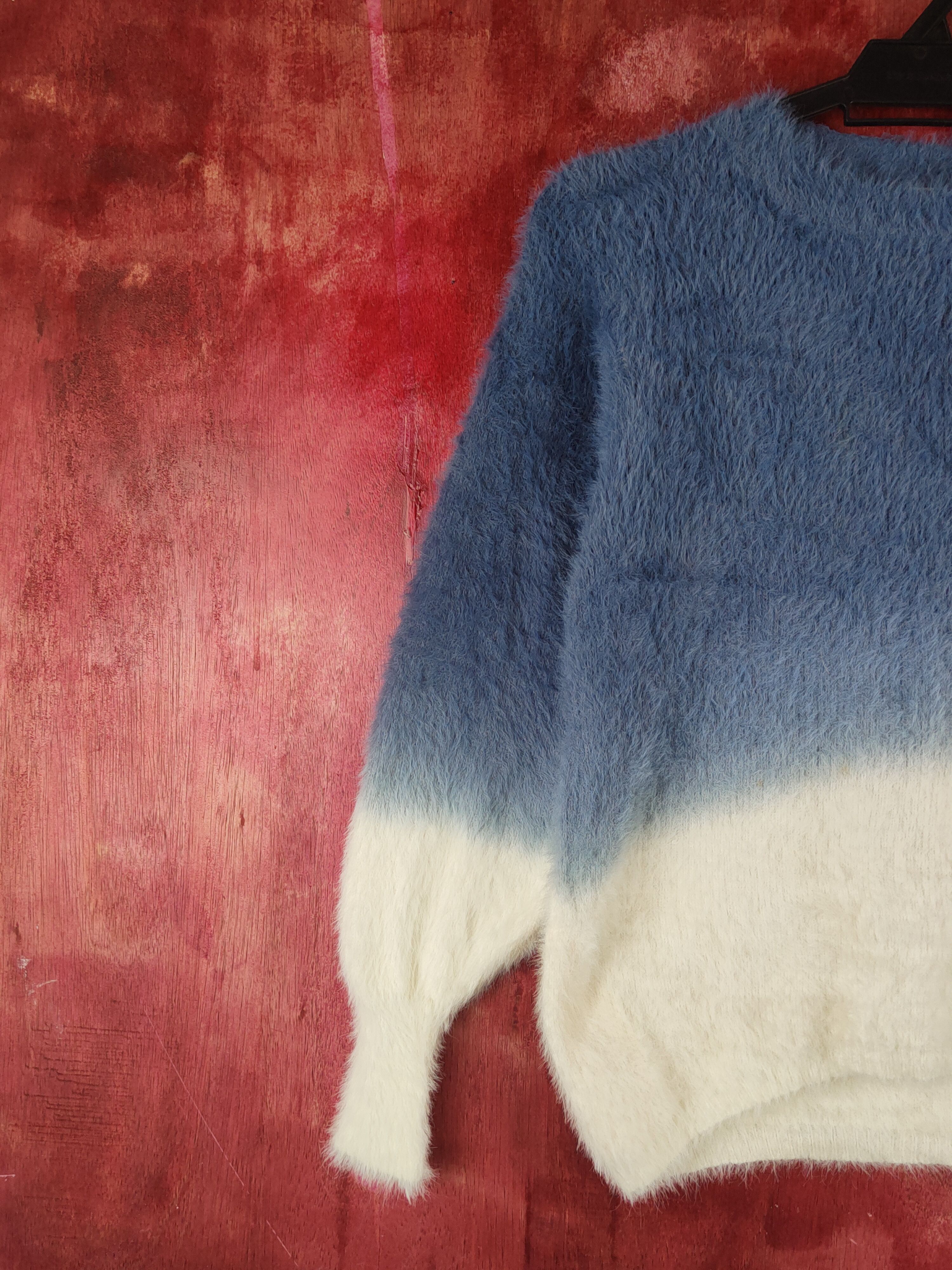 Homespun Knitwear R.p.s Blue White Shag Shaggy Fur Mohair Knitwear #S1933 Size M / US 6-8 / IT 42-44 - 3 Thumbnail