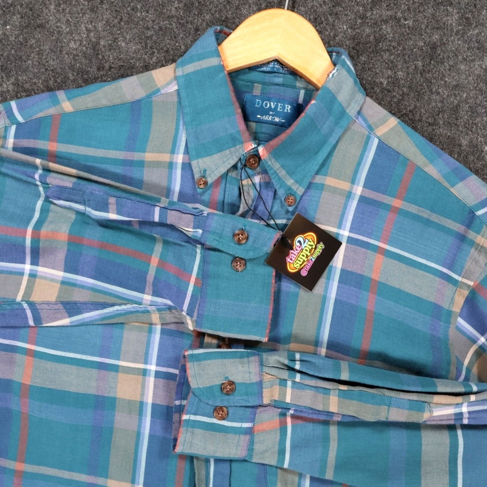 Arrow Dover by Arrow Shirt Mens Medium Teal Plaid Chevella Button Down Excellent Long Sleeve Size US M / EU 48-50 / 2 - 3 Thumbnail