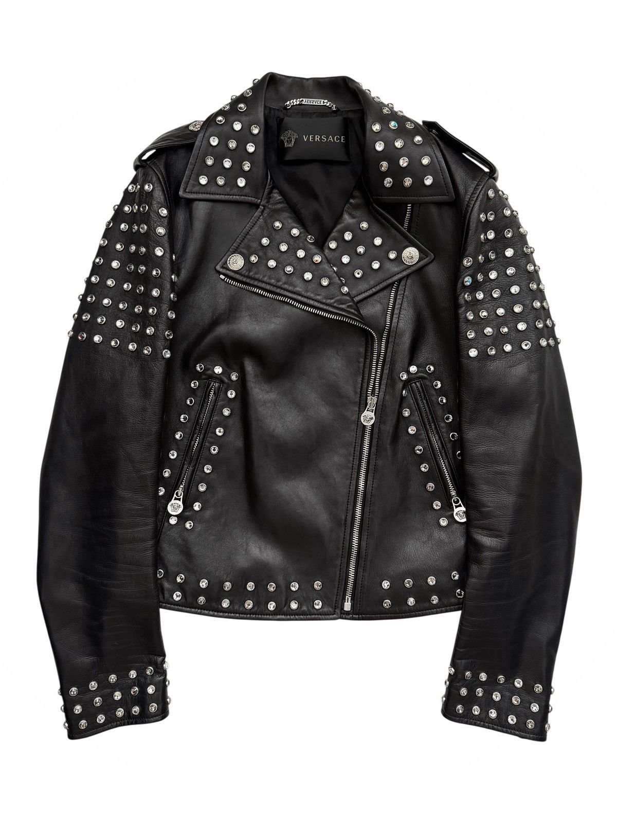 Versace $6,825 Crystal Studded Leather Motorcycle Biker Jacket Size M / US 6-8 / IT 42-44 - 1 Thumbnail