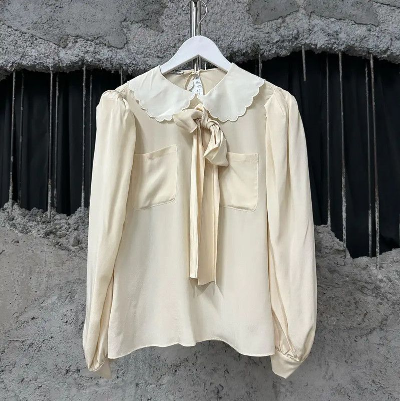 Miu Miu Miu Miu Beige Long Sleeve Short Top 0089 Size ONE SIZE - 1 Thumbnail