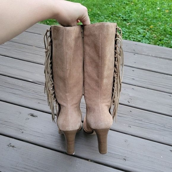 Vintage Vintage 90s y2k Camel Tan Suede Leather Fringe Western Boho Size US 7.5 / IT 37.5 - 5 Thumbnail