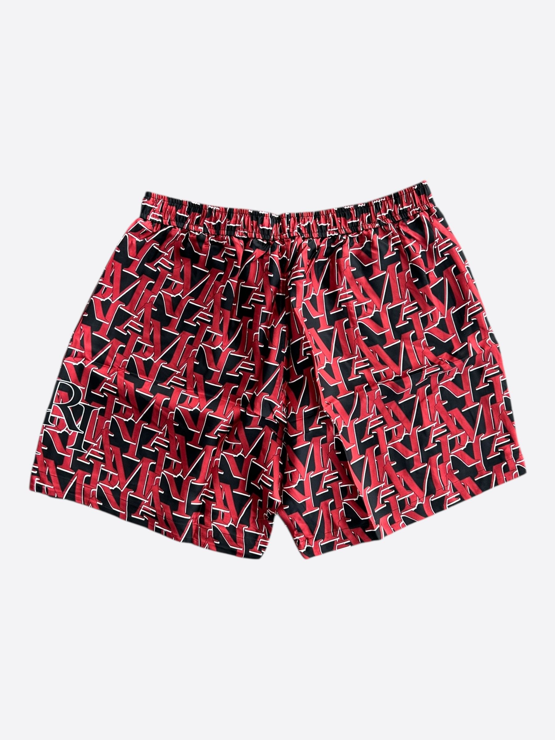 Amiri Amiri Black & Red Repeat Logo Silk Shorts Size US 36 / EU 52 - 2 Thumbnail