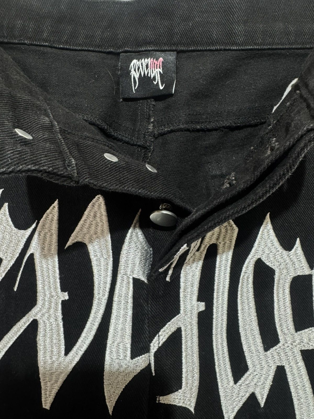 Revenge Embroidered Denim Jeans Black/White