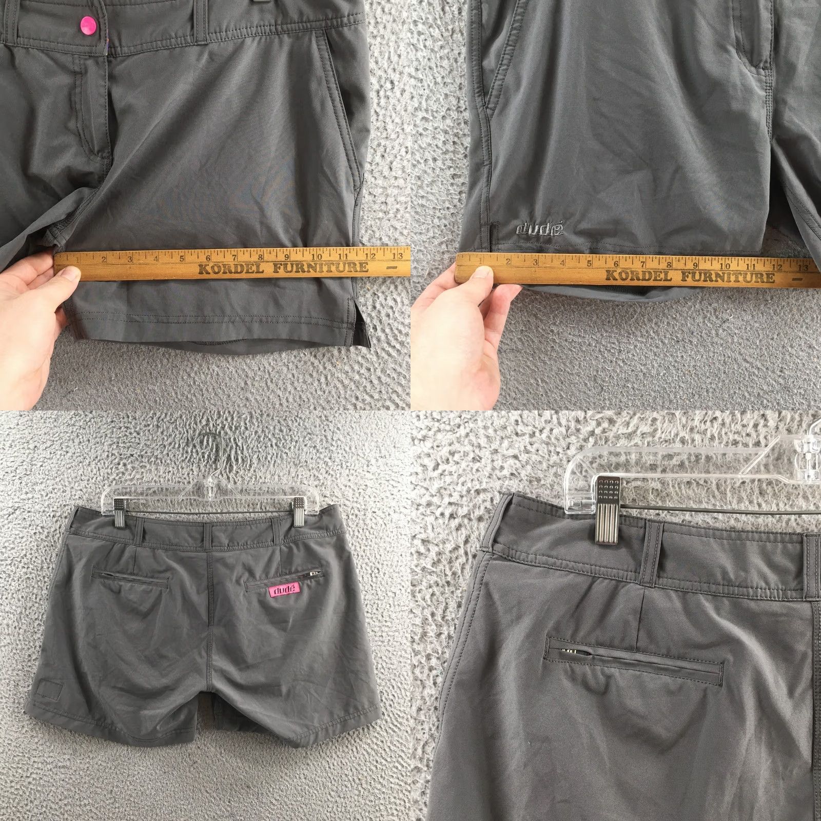 Vintage Dudé Shorts Womens Large Gray Zip Fly Regular Fit Flat Front Casual Comfort Size 36" / US 14 / IT 50 - 8 Thumbnail