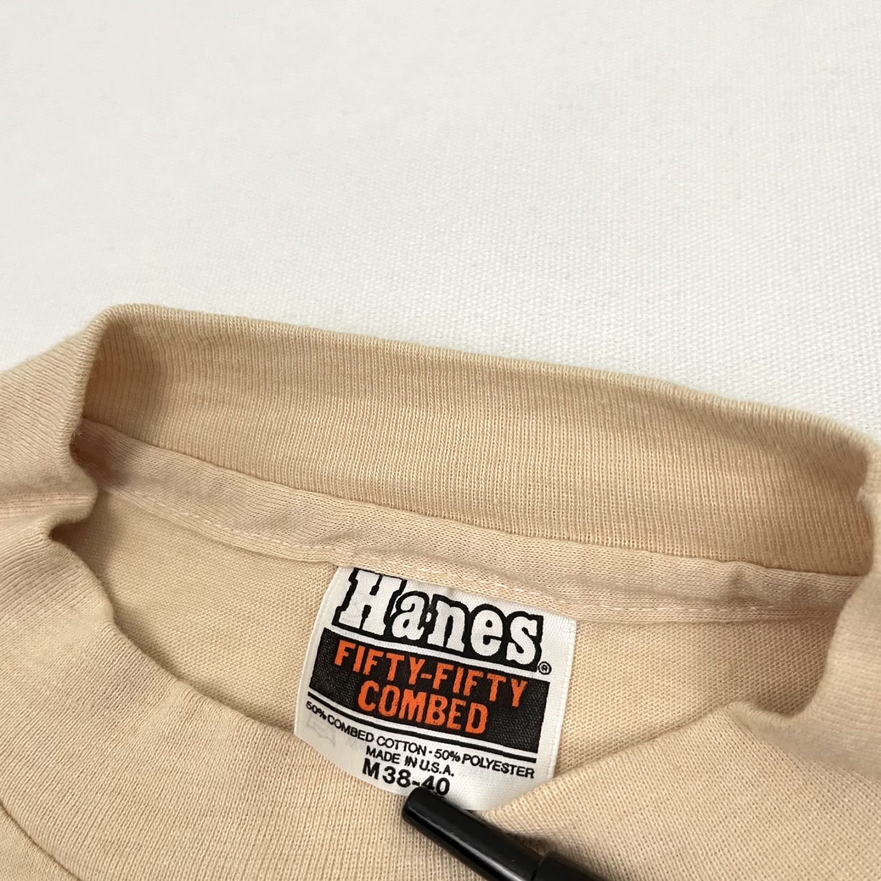 Hanes VINTAGE Hanes Beefy-T Graphic T-Shirt Adult Mens M Marble Beige 80s Logo Classic 90s Theme Mens Size US M / EU 48-50 / 2 - 2 Thumbnail
