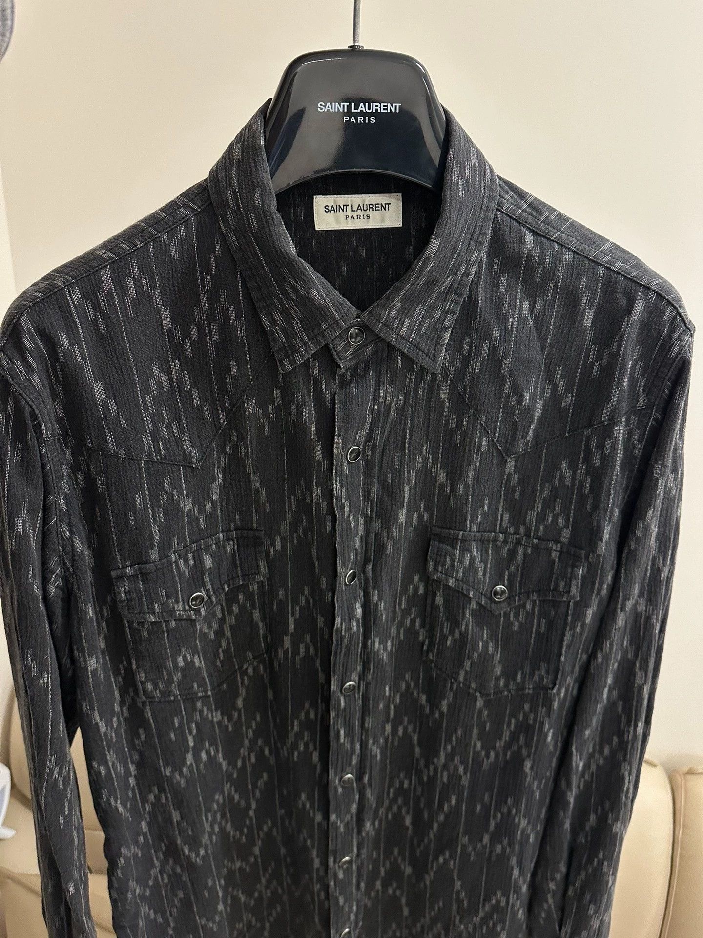 Saint Laurent Paris Saint Laurent Style Cat-Eye Button Irregular Striped Shirt, Size US L / EU 52-54 / 3 - 3 Thumbnail