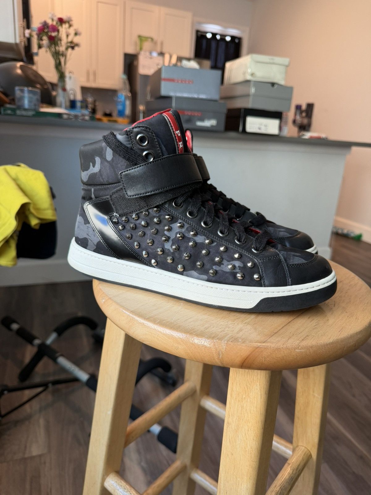 Prada Prada Sport Black Camo Leather Camo studded lace up high top Size US 9.5 / EU 42-43 - 1 Thumbnail