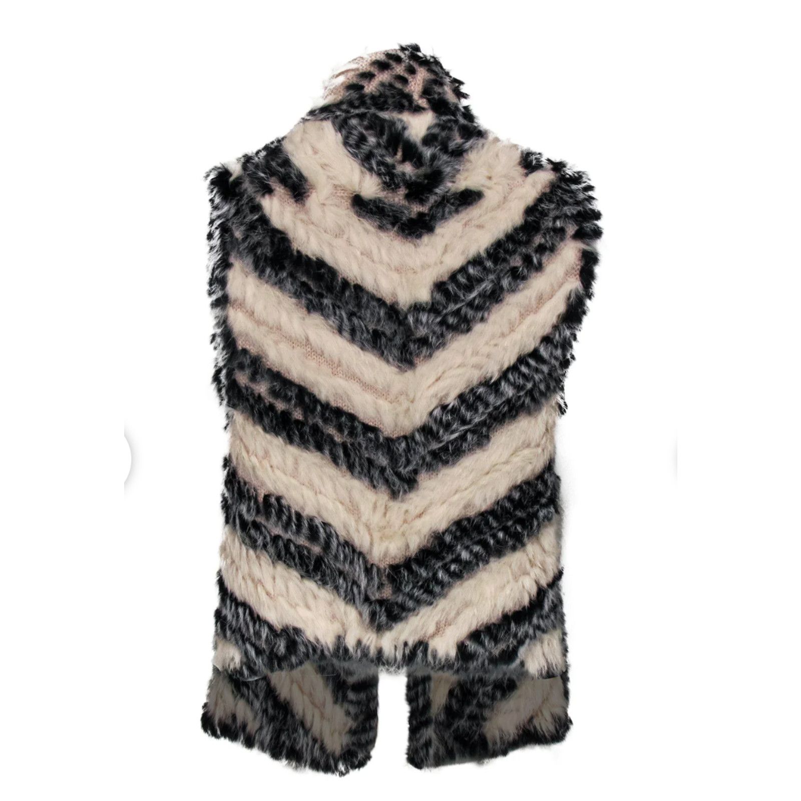 Marc by Marc Jacobs Marc by Marc Jacobs Cream Black Stripe Rabbit Fur Vest OS Size ONE SIZE - 4 Thumbnail