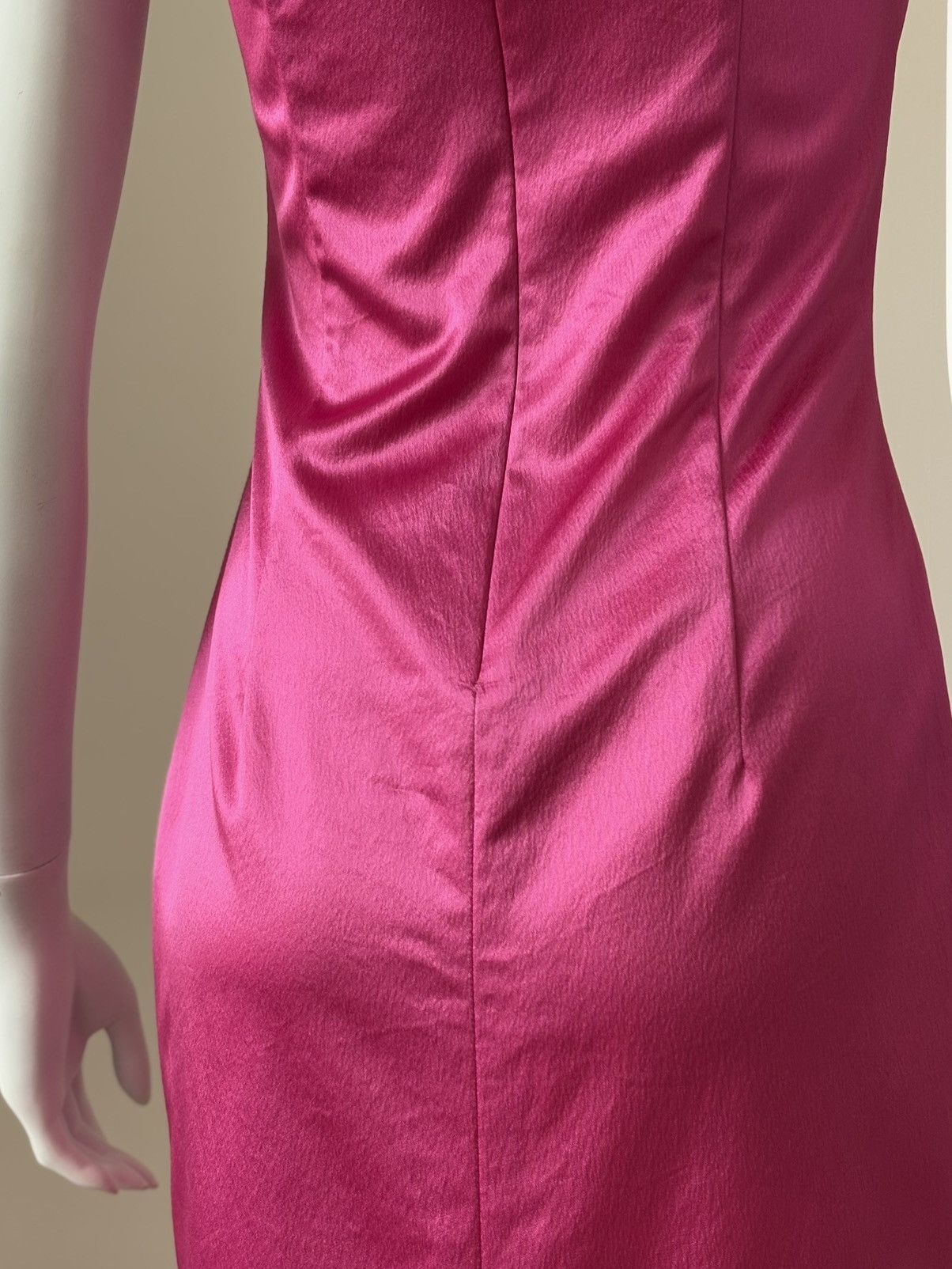 90s Dolce & Gabbana Fuchsia Midi Dress Square Neck Bodycon S