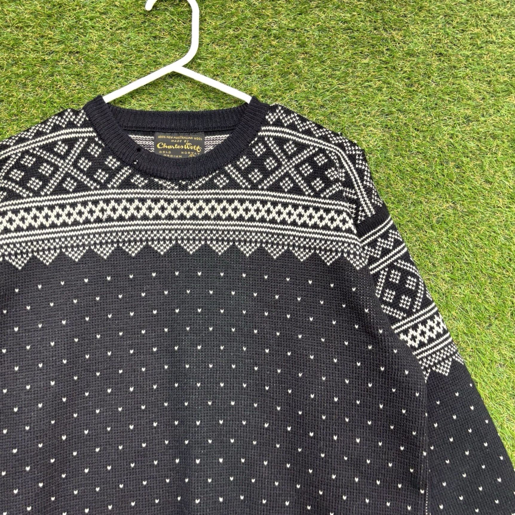 Vintage VINTAGE Charles Wolf Wool Sweater Mens M Nordic Norway Fair Isle Wool Pullover Knit Regular Black Grey All Seasons Long Sleeve Crew Neck Men 90s? Size US M / EU 48-50 / 2 - 2 Thumbnail