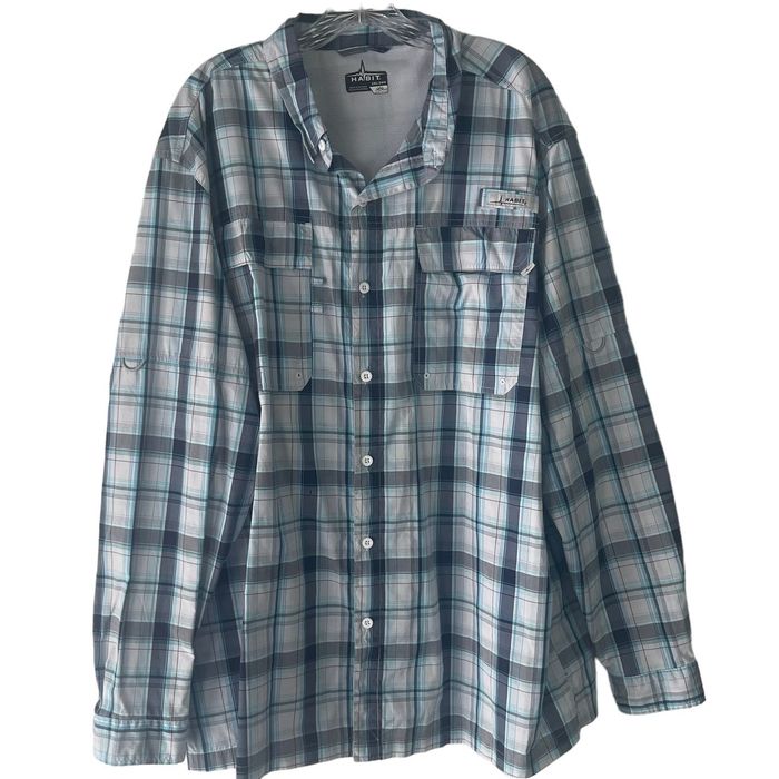 Habitat Habit Men's 2XL Blue Plaid Fishing Outdoor Button Up Shirt