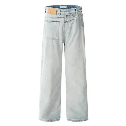 Pants Men's wide-leg light-washed distressed jeans